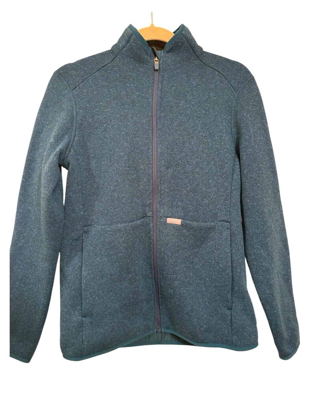 FIGS On-Shift Fleece Sweater Knit Jacket Full Zip Dark Heather Teal Women’s Sml